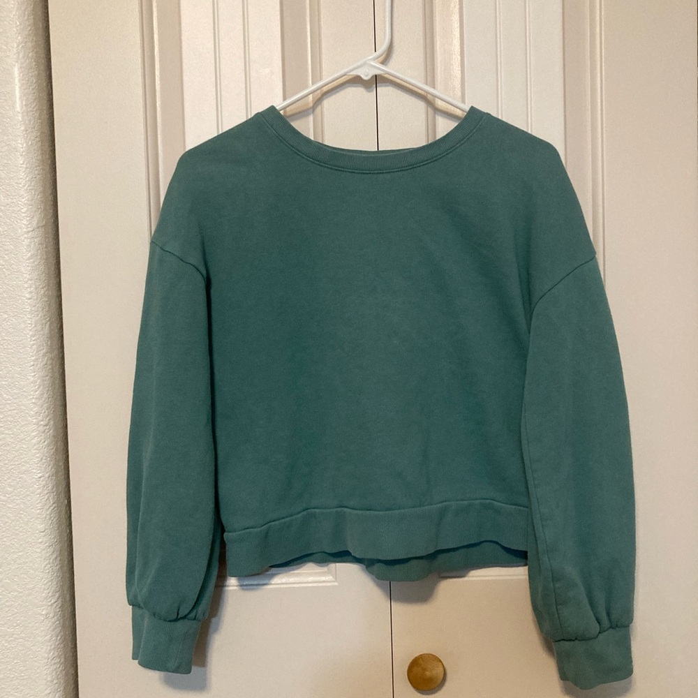 Teal, cropped, kid girls sweater